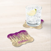 シックな金ゴールドとホットピンクのドリップモノグラム ペーパーコースター (インサイチュ)