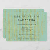 シックな金ゴールドとミントストライプーの赤ちゃんシャワー 招待状 (正面/裏面)