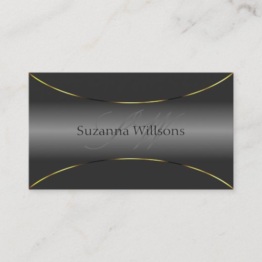 シックな金ゴールドとモノグラ縁どムで豪華な灰色 名刺 (正面)