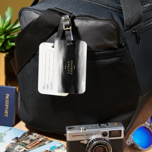 シックな金ゴールドと抽象芸術ブラックインクのブラシストローク ラゲッジタグ (正面&裏面)