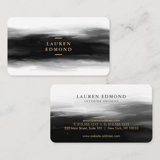 シックな金ゴールドと抽象芸術ブラックインクのブラシストローク 名刺 (正面/裏面)