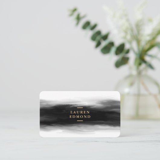 シックな金ゴールドと抽象芸術ブラックインクのブラシストローク 名刺 (スタンド正面)