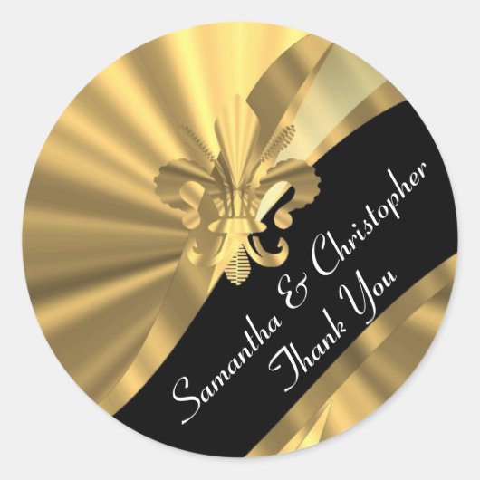 シックな金ゴールドと結婚ブラックのシール ラウンドシール (正面)