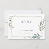 シックな金ゴールドと緑の幾何結婚図形 出欠カード (正面)