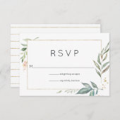 シックな金ゴールドと緑の幾何結婚図形 出欠カード (正面/裏面)