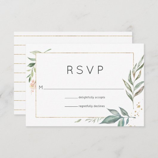 シックな金ゴールドと緑の幾何結婚図形 出欠カード (正面/裏面)