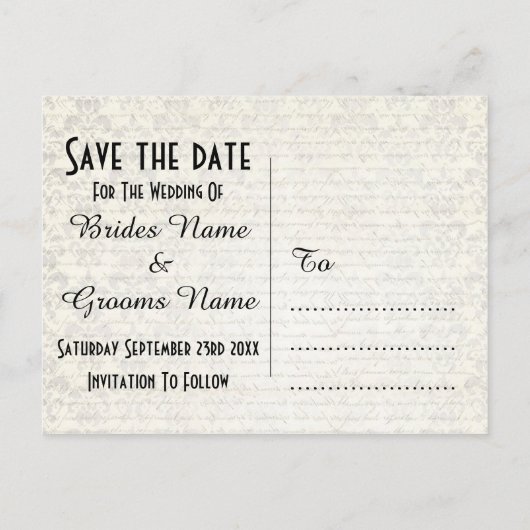 シックな金ゴールドと黒の日付を保存 案内ポストカード (裏面)