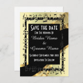 シックな金ゴールドと黒の日付を保存 案内ポストカード (正面/裏面)