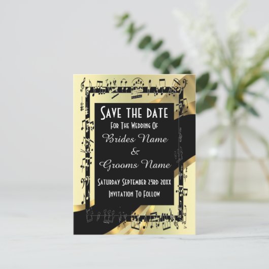 シックな金ゴールドと黒の日付を保存 案内ポストカード (スタンド正面)