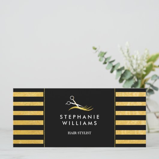 シックな金ゴールドと黒髪のサロンギフト証明書 (スタンド正面)