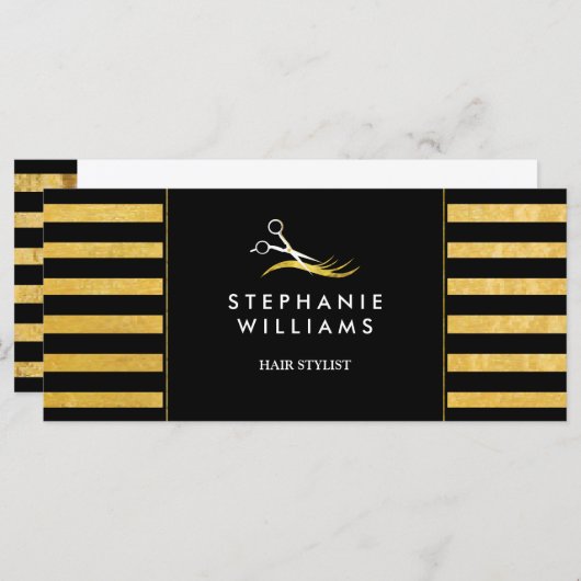 シックな金ゴールドと黒髪のサロンギフト証明書 (正面/裏面)