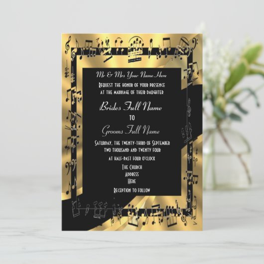 シックな金ゴールドのエレガントでフォーマルな結婚式 招待状 (スタンド正面)