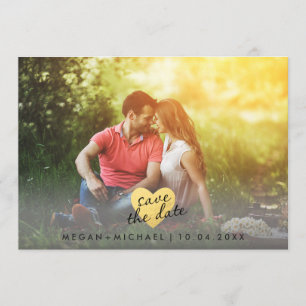 シックな金ゴールドのハートの保存日付の写真カード セーブザデート