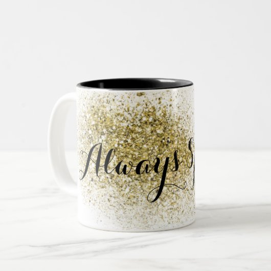 シックな金ゴールドのフェイクなグリッターの輝き ツートーンマグカップ (正面左)