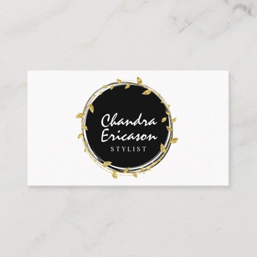 シックな金ゴールドのリースのスタイリスト 名刺 (正面)