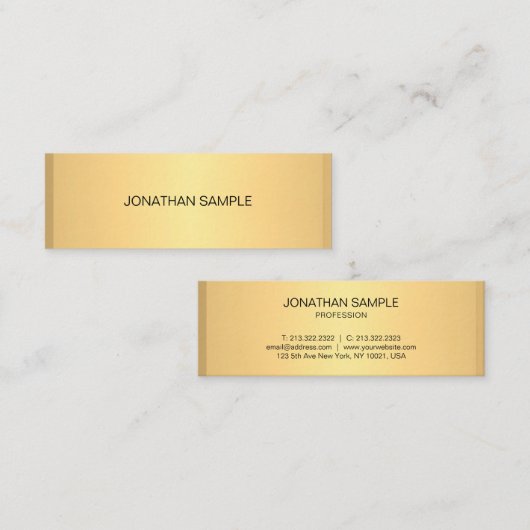 シックな金ゴールドの一見のモダンな最小主義の創造的なトレンディー スキニー名刺 (正面/裏面)