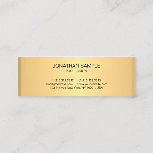シックな金ゴールドの一見のモダンな最小主義の創造的なトレンディー スキニー名刺 (裏面)