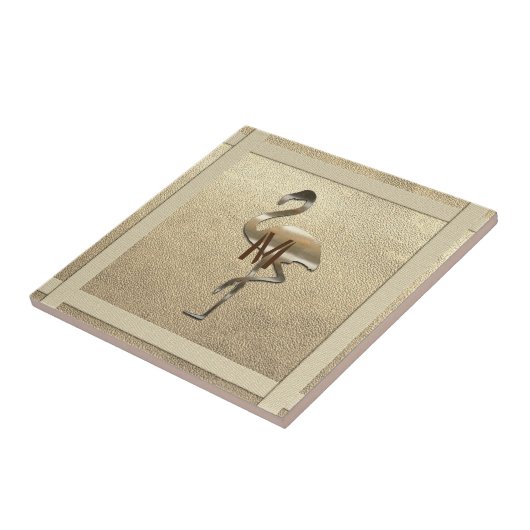 シックな金ゴールドの一見の光沢のあるフラミンゴのモノグラムのコースター タイル (側面)