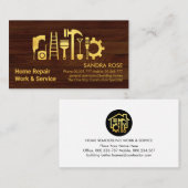 シックな金ゴールドの手作りツールを木に 名刺 (正面/裏面)