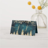 シックな金ゴールドの松の緑のクリスマス冬のテーブル プレイスカード (裏面)