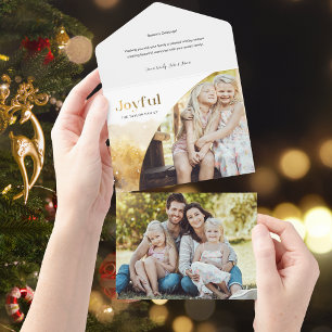 シックな金ゴールドの楽しいスクリプトと曲線写真 オールインワン招待状