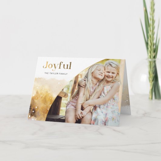 シックな金ゴールドの楽しいスクリプトと曲線写真 シーズンカード (正面)