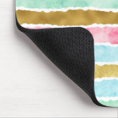 シックな金ゴールドの水彩画は縞で飾ります マウスパッド (コーナー)