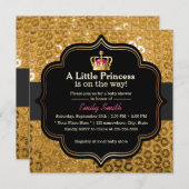 シックな金ゴールドの王冠の小さいプリンセスのベビーシャワー 招待状 (正面/裏面)