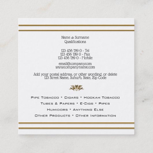 シックな金ゴールドの白いワシの頂上のminimilistのタバコ スクエア名刺 (裏面)