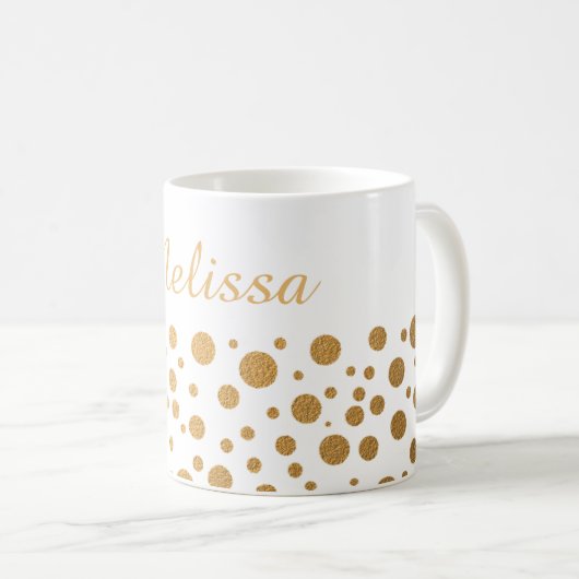 シックな金ゴールドの紙吹雪は名前をカスタムするに点を打ちます コーヒーマグカップ (正面右)
