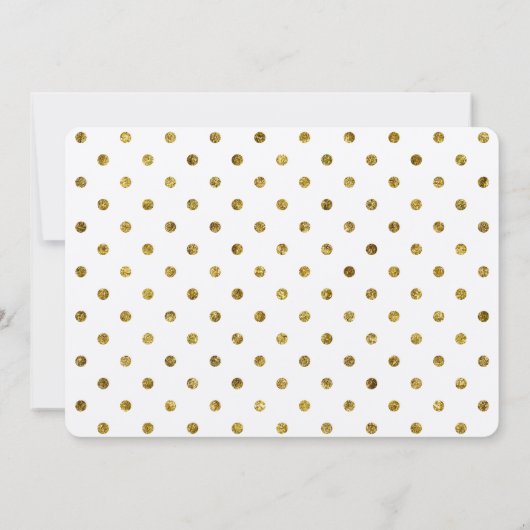 シックな金ゴールドの魅力的で、白い水玉模様のベビーシャワー 招待状 (裏面)