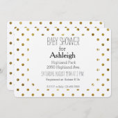 シックな金ゴールドの魅力的で、白い水玉模様のベビーシャワー 招待状 (正面/裏面)