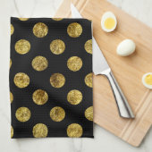 シックな金ゴールドの魅力的で、黒い点 キッチンタオル (四つ折り)