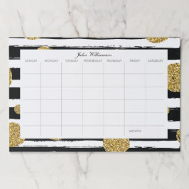 シックな金ゴールドの黒のストライプのカスタムな机の月例プランナー ペーパーパッド