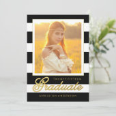 シックな金ゴールドは及び|の写真の卒業の発表を黒くします 招待状 (スタンド正面)