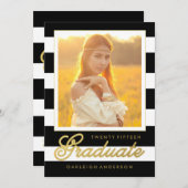 シックな金ゴールドは及び|の写真の卒業の発表を黒くします 招待状 (正面/裏面)