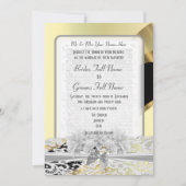 シックな金ゴールドエレガントホワイトレースモノグラム結婚ズ 招待状 (正面)