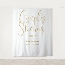 シックな金ゴールドカップルウェディングシャワーフォトバックグラウンド タペストリー