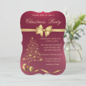 シックな金ゴールドクリスマスツリー、ボウクリスマスパーティー 招待状 (スタンド正面)