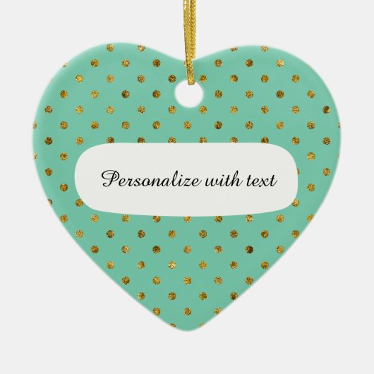 シックな金ゴールドグラムアンドミントドット セラミックオーナメント (正面)