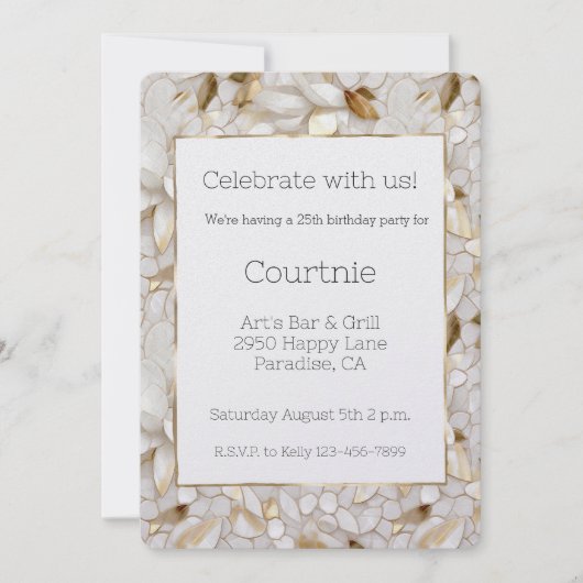 シックな金ゴールドグラムホワイトロータスフラワー 招待状 (正面)