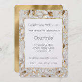 シックな金ゴールドグラムホワイトロータスフラワー 招待状 (正面/裏面)