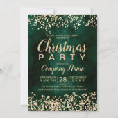 シックな金ゴールドグリッターグリーン企業のクリスマスパーティー 招待状 (正面)