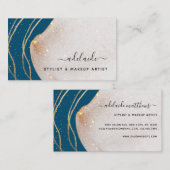 シックな金ゴールドグリッターシグネチャーの青い瑪瑙スクリプト名 名刺 (正面/裏面)