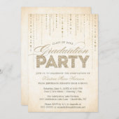 シックな金ゴールドグリッタージェムズ卒業 招待状 (正面/裏面)