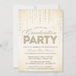 シックな金ゴールドグリッタージェムズ卒業 招待状