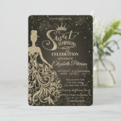 シックな金ゴールドグリッタードレスティアラキンセアニラ 招待状 (スタンド正面)