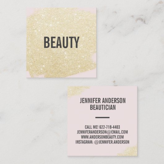 シックな金ゴールドグリッターブラシストロークライトピンク美しい スクエア名刺 (正面/裏面)