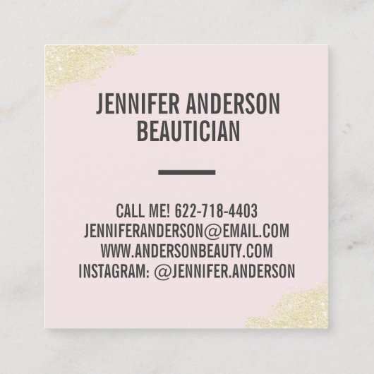 シックな金ゴールドグリッターブラシストロークライトピンク美しい スクエア名刺 (裏面)