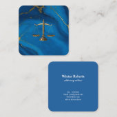 シックな金ゴールドグリッターブルー大理石弁護士 スクエア名刺 (正面/裏面)